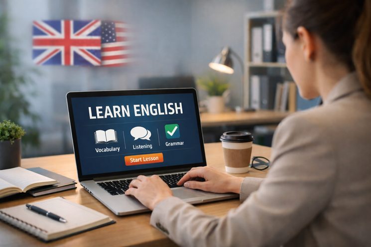 "Votre futur en anglais commence ici chez Ethymo." Stagiaire en formation d'anglais en ligne